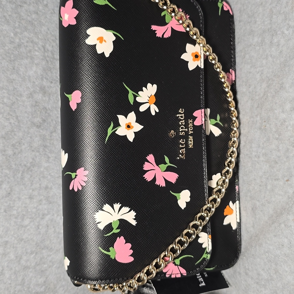 Kate Spade Small Flap Madison Black and Pink Floral Crossbody Bag NWT - Picture 4 of 8